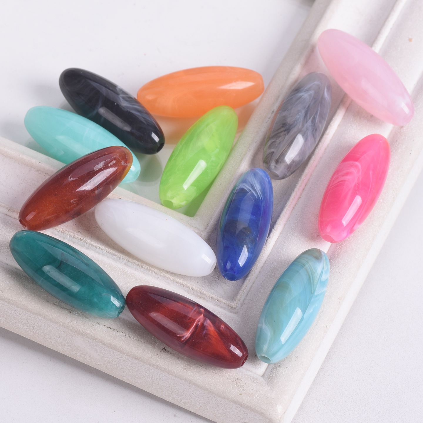 Vintage Collectible Marbles - 10pcs 럭비 타원형 모양 31x12mm 대리석
