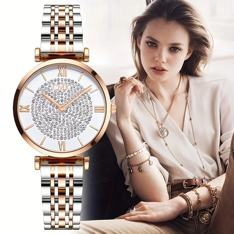 Vintage Watch Crystal - 로마 숫자 다이얼 쿼츠 시계, 라운드
